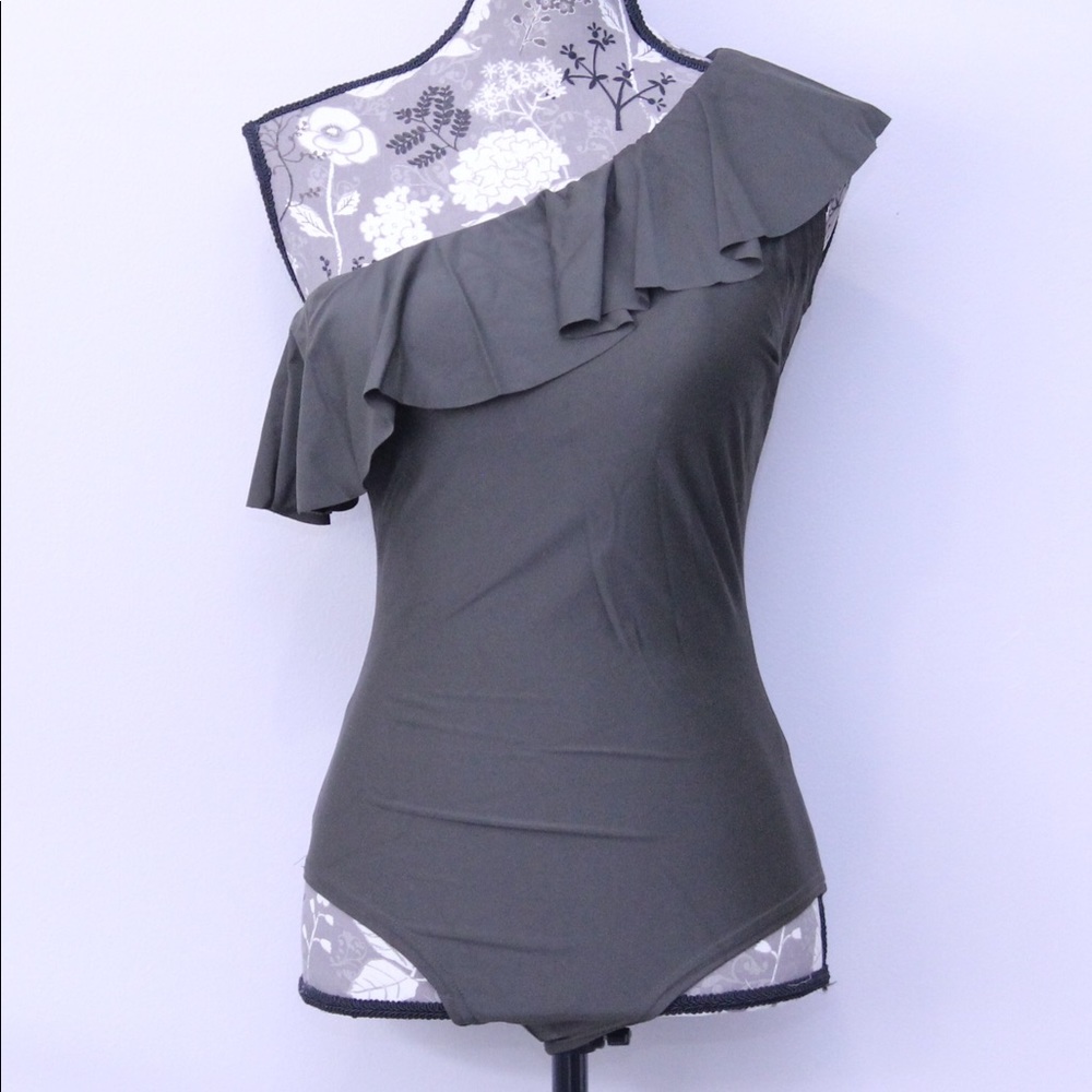 One shoulder ruffle one piece bathing suite - Picture 1 of 1